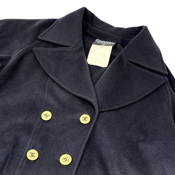 CHANEL Vintage 95A CC Mark Logo Long Coat Jacket #38 Cashmere Dark Blue [106373] - Picture 5 of 12